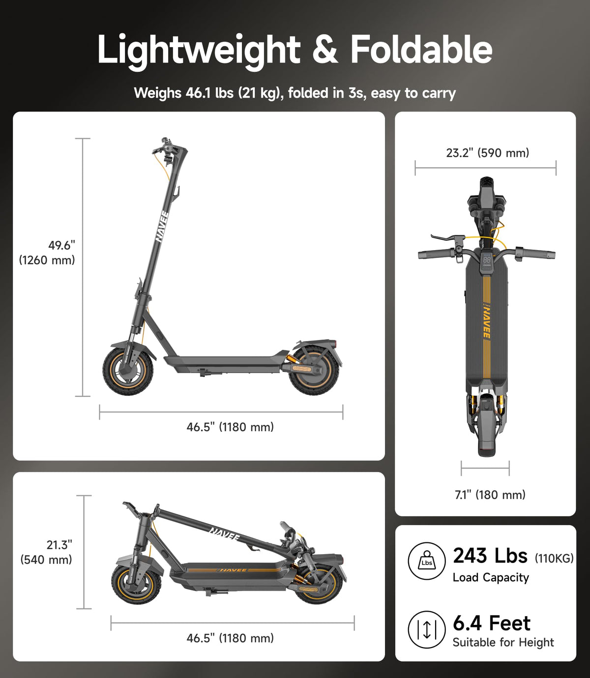 NAVEE GT3 Electric-Scooter-Adults, e Scooter, Fast 19.9 Mph, 700w 500w Motor with Suspension, Long Range 30 Miles, 10 inch Tires All Terrain, Foldable for Commuter Men Adult Teens Students Heavy Duty