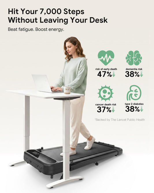 UREVO Strol 2E Pro Smart Walking Pad Treadmill with APP, 12% Incline, Compact Walking Pad with Safety Handle, Plug & Play, Desk Treadmill with LED Display, Walking & Running for Home Office