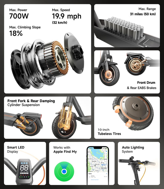 NAVEE GT3 Electric-Scooter-Adults, e Scooter, Fast 19.9 Mph, 700w 500w Motor with Suspension, Long Range 30 Miles, 10 inch Tires All Terrain, Foldable for Commuter Men Adult Teens Students Heavy Duty