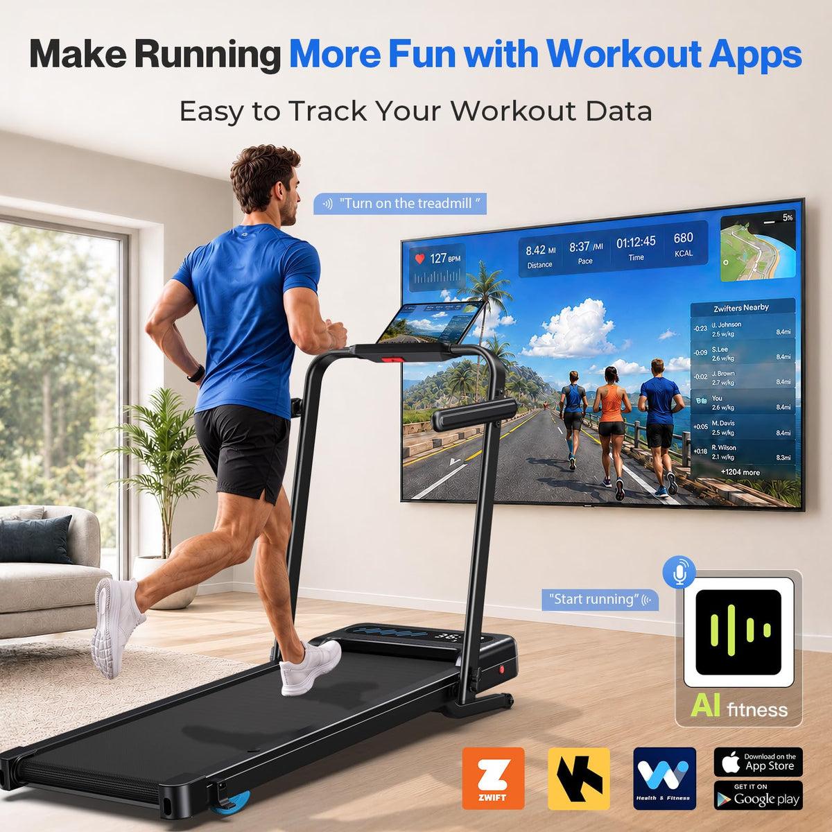 Cardirun Walking Pad with 12% Auto Incline & Handle Bar, Foldable Treadmill