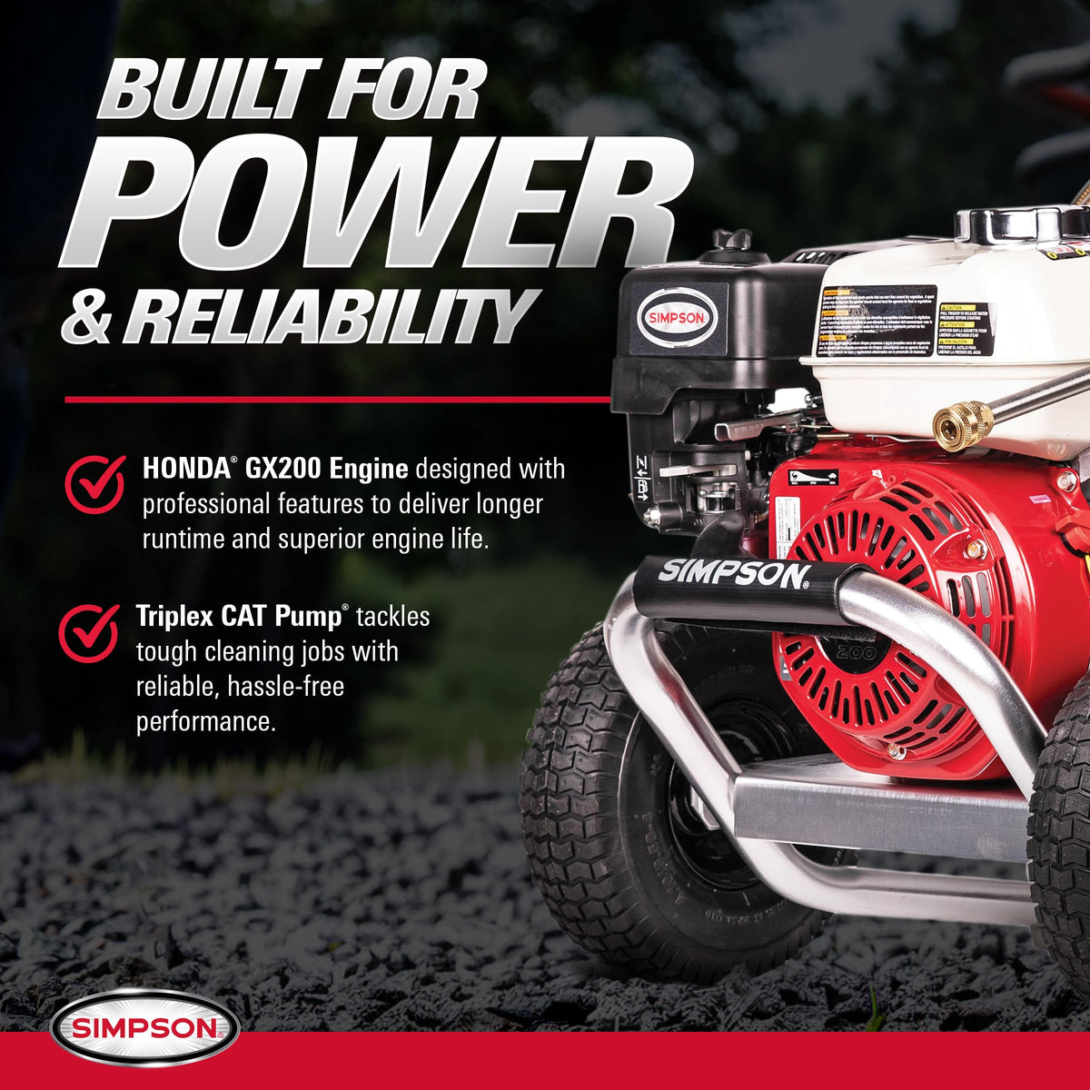Simpson Cleaning 3400 PSI Gas Pressure Washer, 2.5 GPM Power Washer for Commercial Use, Honda GX200 Engine, 25-Foot Hose, Aluminum Series, 49-State (ALH3228-S)
