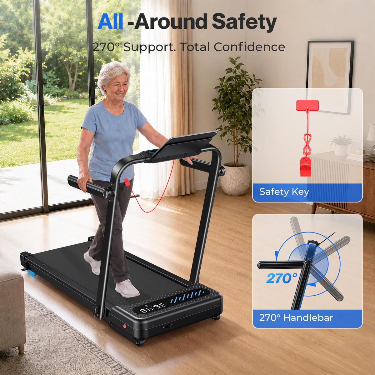 Cardirun Walking Pad with 12% Auto Incline & Handle Bar, Foldable Treadmill