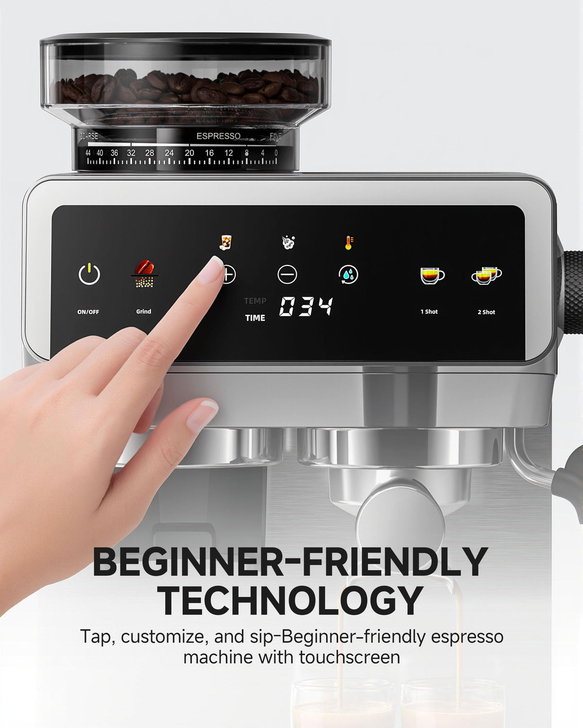 AMZCHEF Espresso Machine With Grinder, Temp Control, 44 Grind Settings