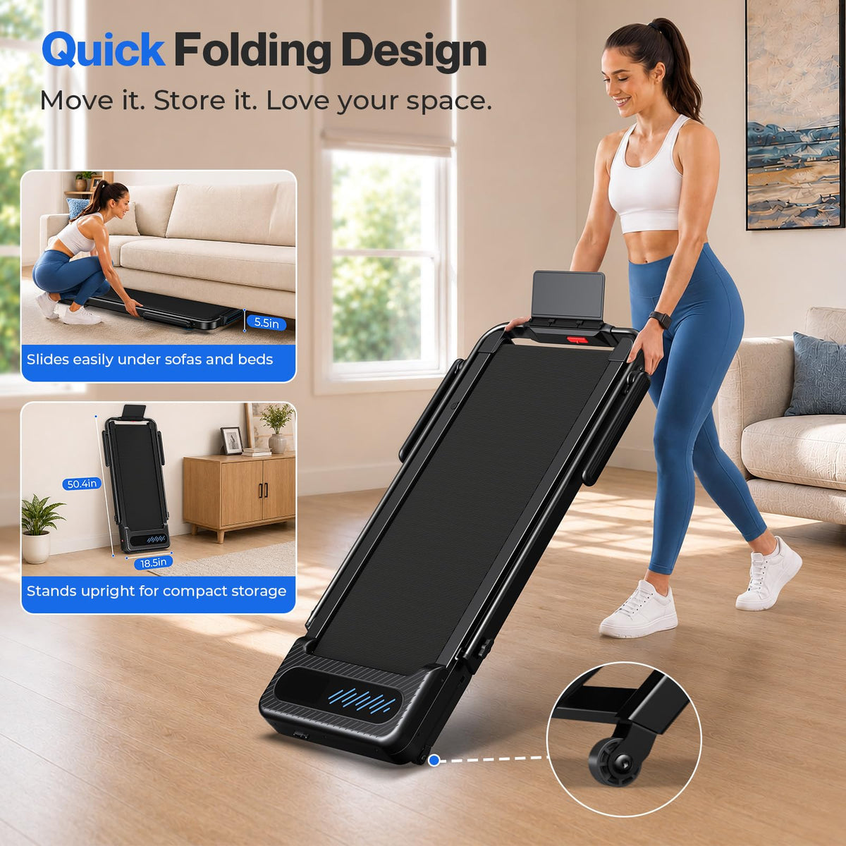 Cardirun Walking Pad with 12% Auto Incline & Handle Bar, Foldable Treadmill