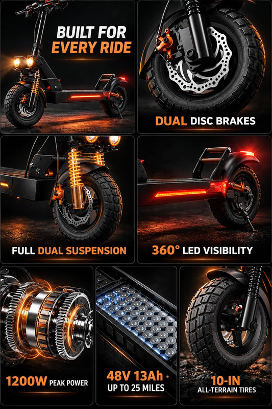 Electric Scooter Adults 1200W 25Miles Fast Off Road Dual Suspension