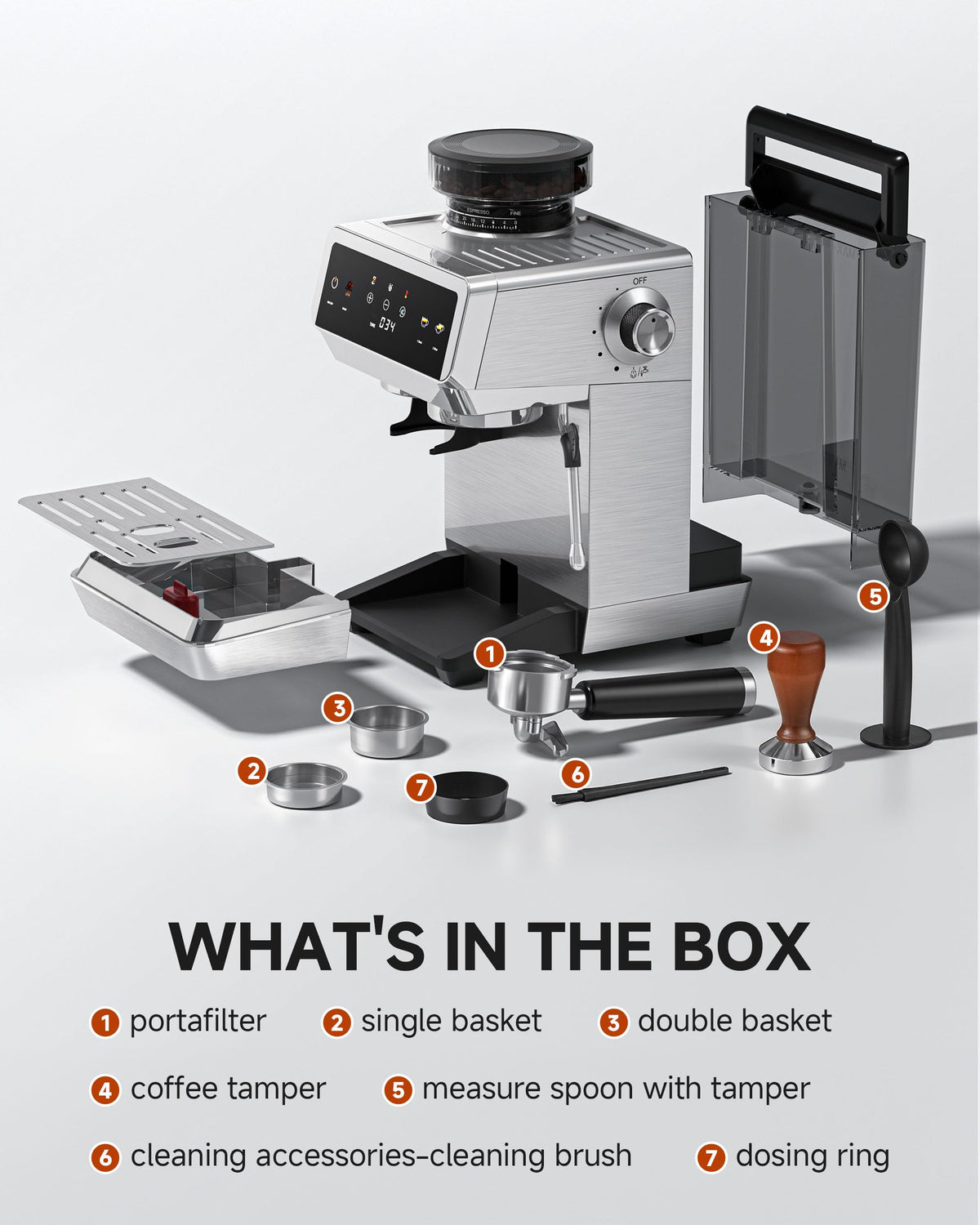 AMZCHEF Espresso Machine With Grinder, Temp Control, 44 Grind Settings