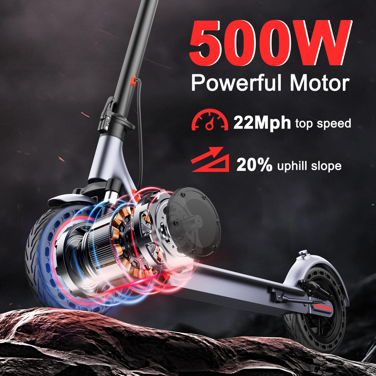 Maxshot Electric Scooter, 8.5" /10" /14" Tire, 16/19/22 Mph Top Speed, 12/16/21/27/28/49/50 Miles Long Range, Folding Escooter for Adults and Kids with Seat Bag, Dual Braking, Dual Suspension, App