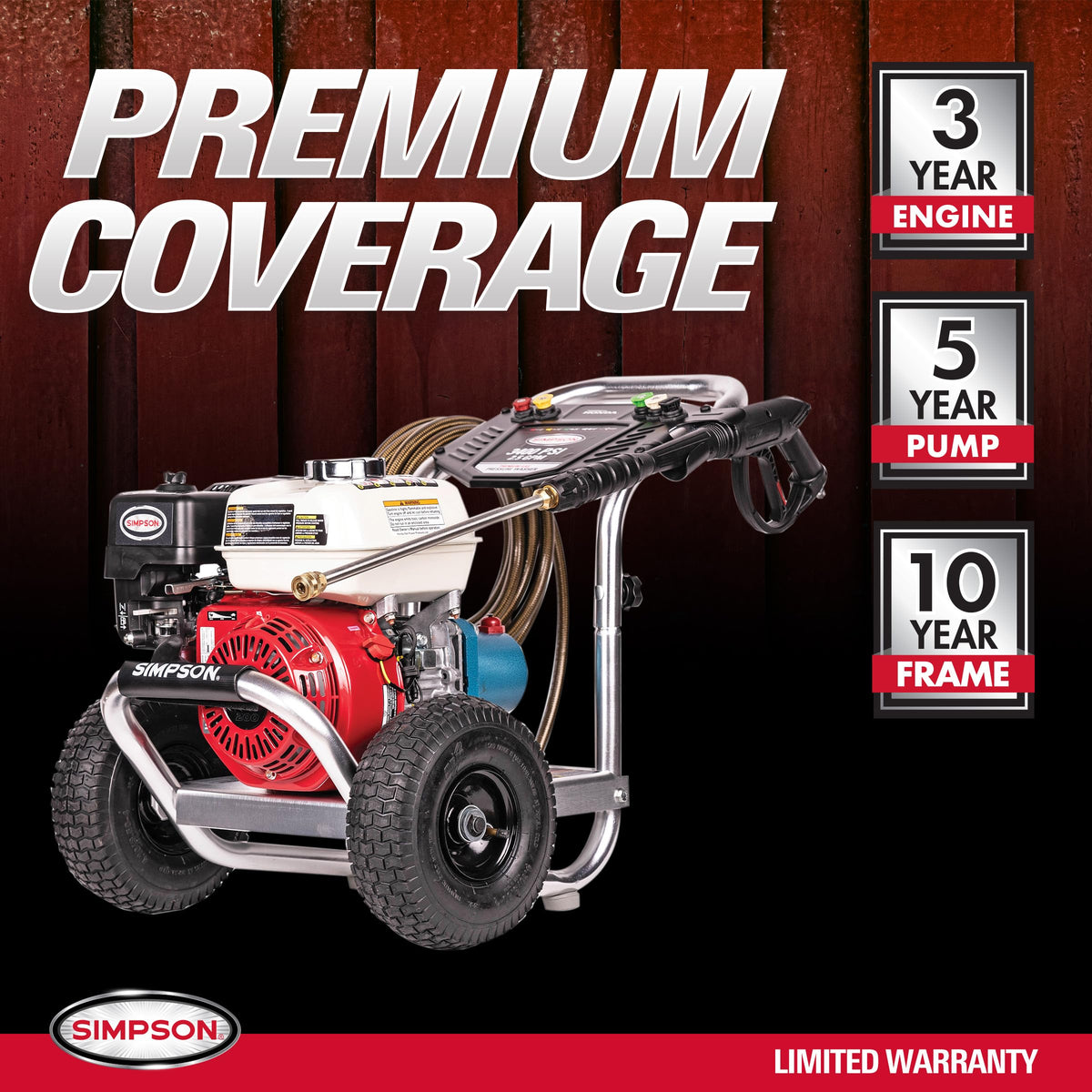 Simpson Cleaning 3400 PSI Gas Pressure Washer, 2.5 GPM Power Washer for Commercial Use, Honda GX200 Engine, 25-Foot Hose, Aluminum Series, 49-State (ALH3228-S)
