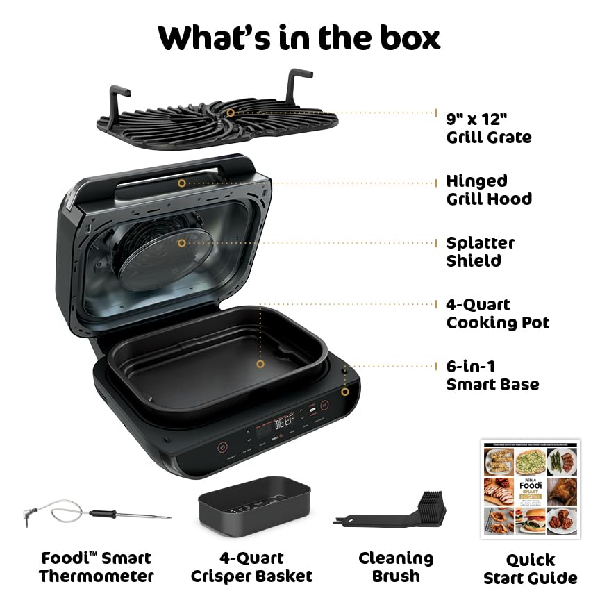 Ninja Foodi Smart 6-in-1 Indoor Grill & Air Fryer, 4 Qt, Black/Grey, FG551