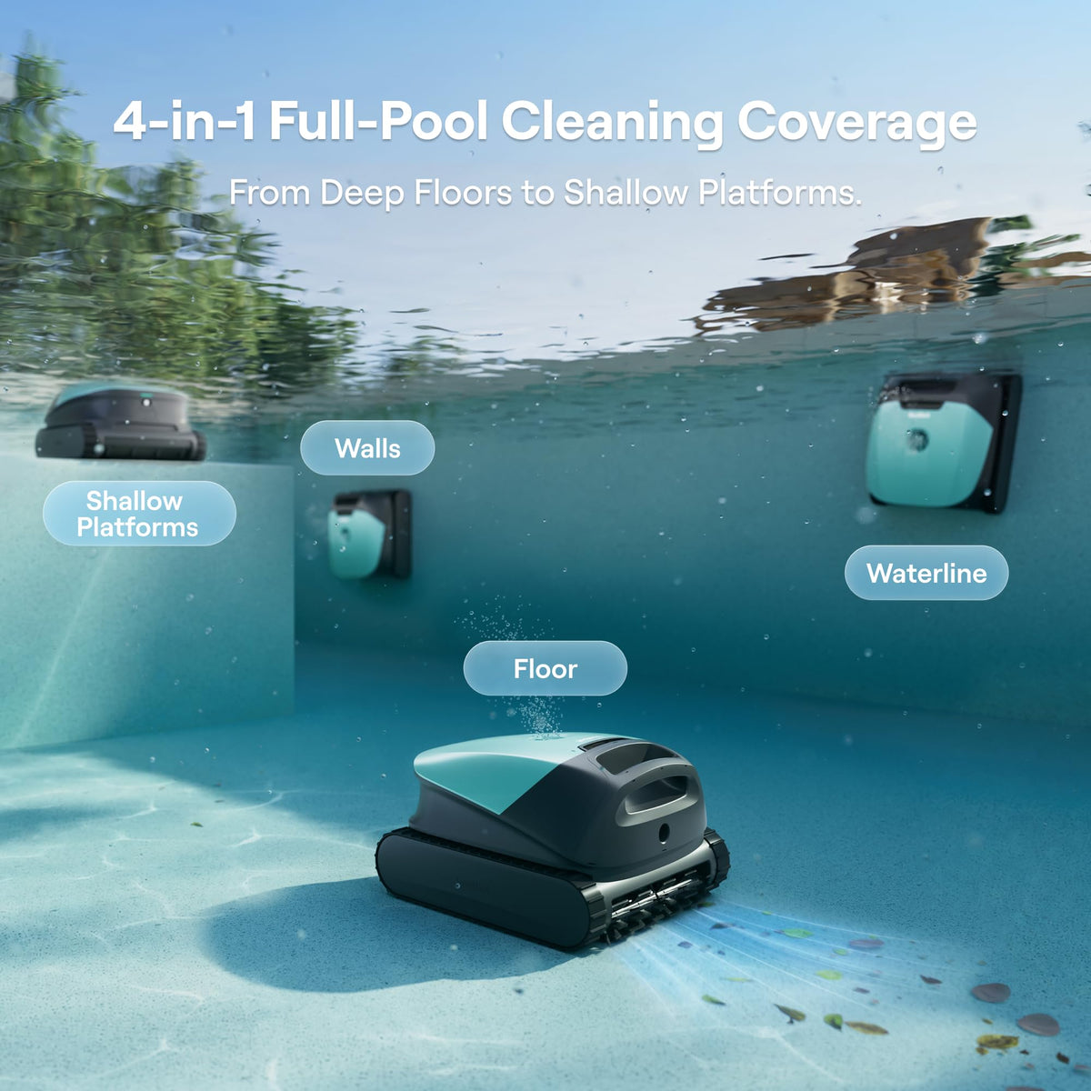 Beatbot Sora 10 Cordless Pool Vacuum Robot for Inground & Above Ground Pools, 6800 GPH Suction, Floor/Wall/Waterline/Shallow Area Cleaning, Waterline Parking, Cyan Green