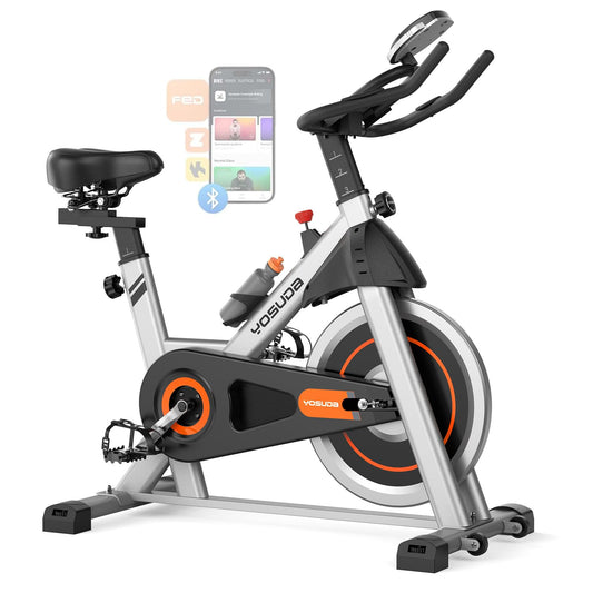 YOSUDA Exercise Bike, Brake Pad Stationary Bike for Home with Exclusive App, Magnetic Indoor Cycling Bike with 300 lb Weight Capacity, Low Noise, Tablet Holder and Fitness Courses for Weight Loss, Friction-Black