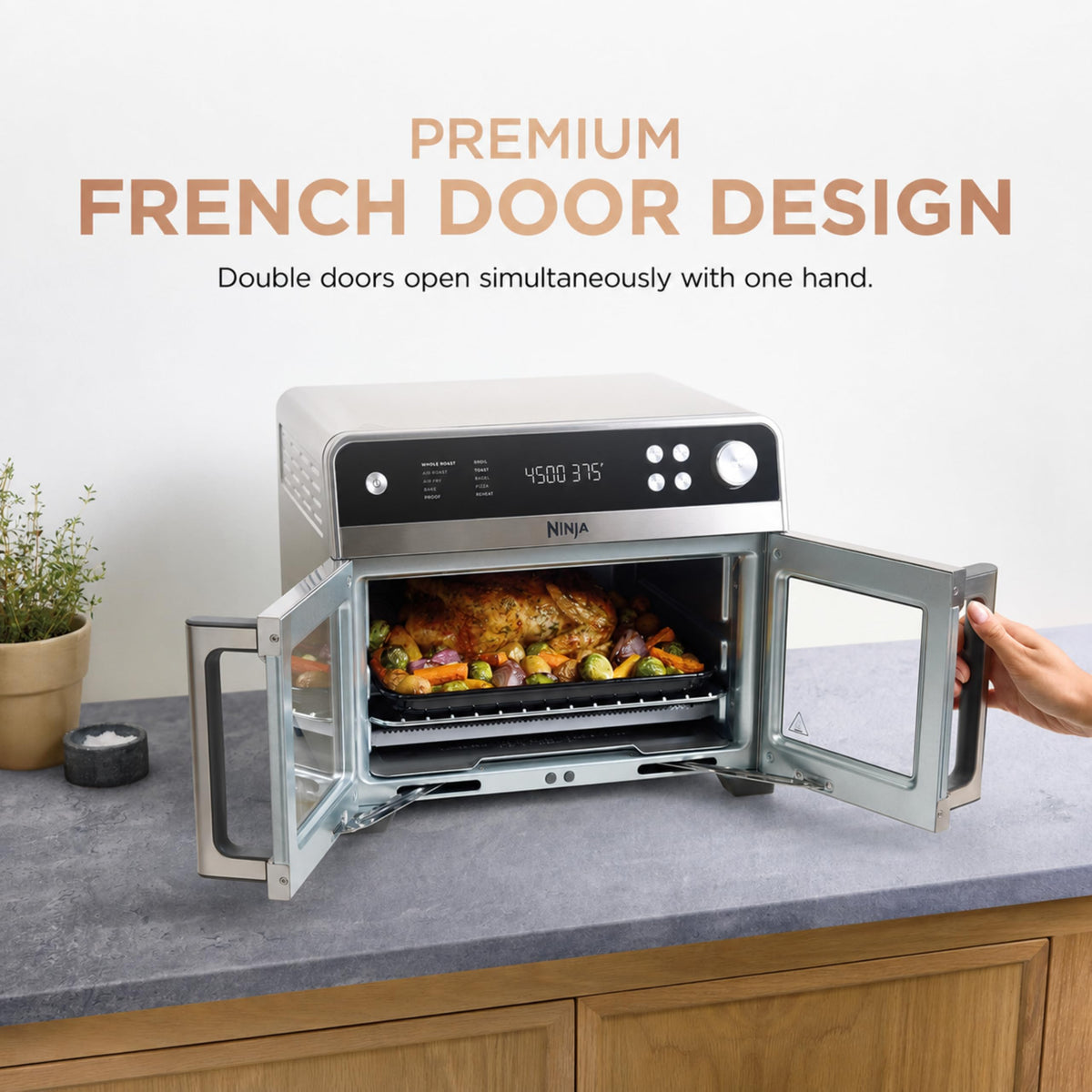 Ninja French Door Premier Air Fry Oven with Cutting Board, Steel, FO103