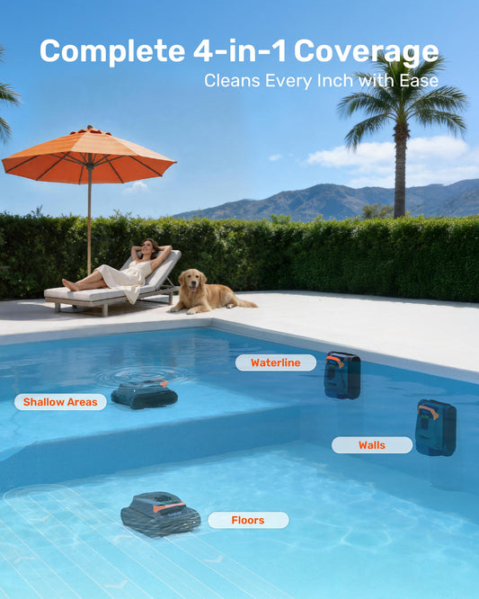 (2026 Upgrade) Gosvor Pool Vacuum LiteVac G1, Wall & Waterline & Shallow Area Cleaning, Up to 200-Min Runtime, Ultra-fine Filter, 15.2 lbs, Smart Navigation & App, for Pools up to 2153 sq.ft, Orange