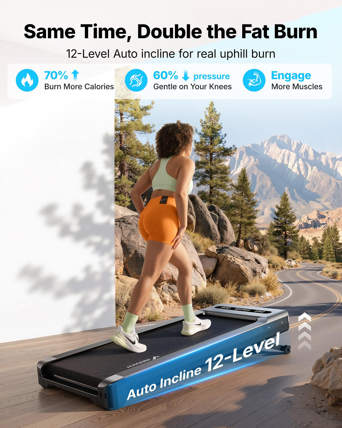 MERACH UltraWalk W60 Walking Pad Treadmill with 12 Auto Incline, Under Desk Walking Pad Max400lb Capacity, Max3.5HP Heavy Duty Walking Pad With Incline for Tall People With BT Speaker, RGB Light & APP