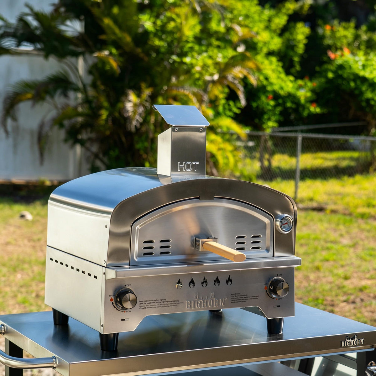 BIG HORN Gas Pizza Oven, Portable Propane Pizza Oven with 15 inch Pizza Stone, Stainless Steel Pizza Maker for Outdoor Cooking