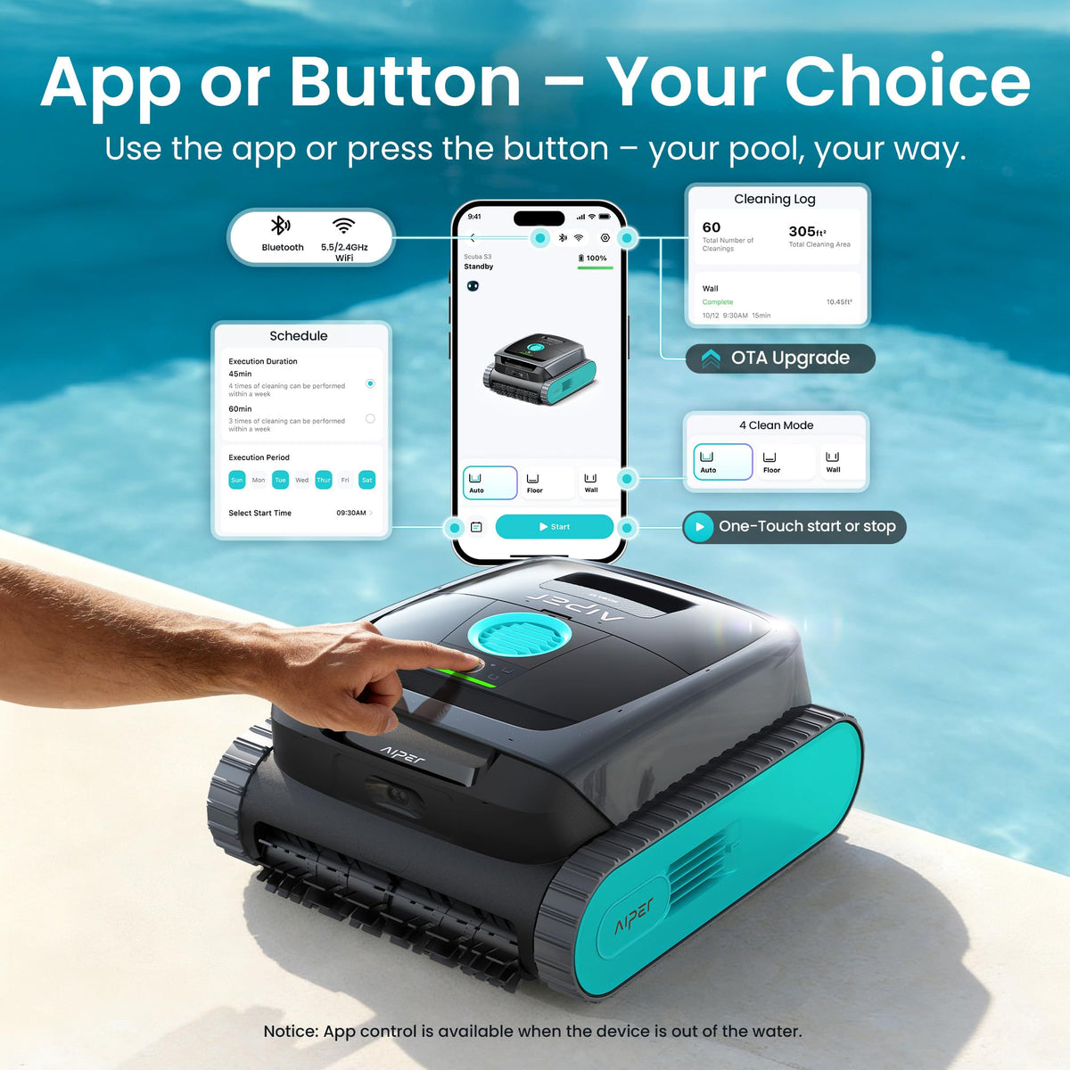 Aiper Scuba S3 Robotic Pool Cleaner with Auto-Parking & Alerts, Azure