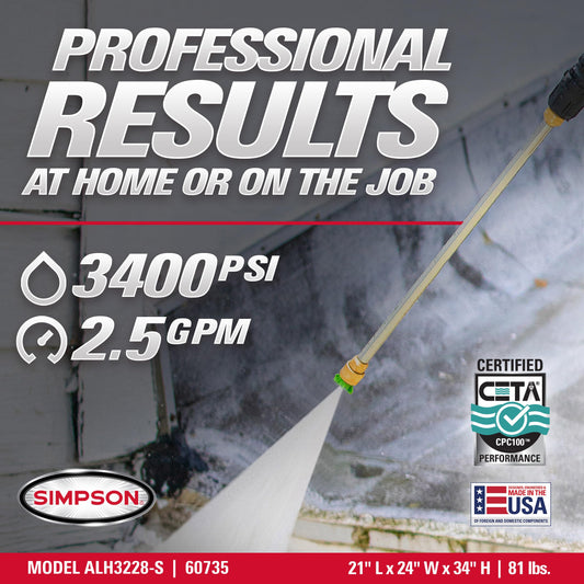 Simpson Cleaning 3400 PSI Gas Pressure Washer, 2.5 GPM Power Washer for Commercial Use, Honda GX200 Engine, 25-Foot Hose, Aluminum Series, 49-State (ALH3228-S)