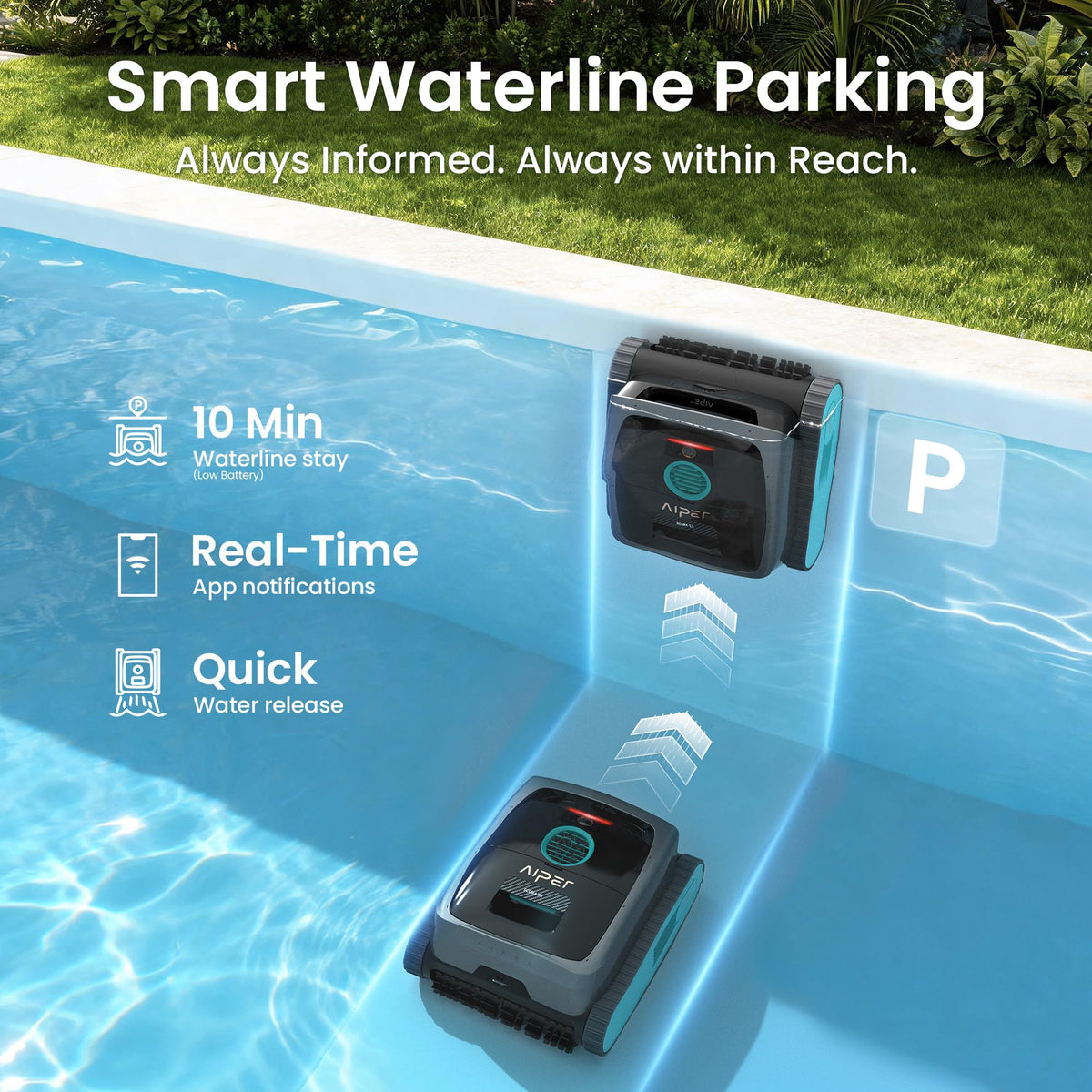 Aiper Scuba S3 Robotic Pool Cleaner with Auto-Parking & Alerts, Azure