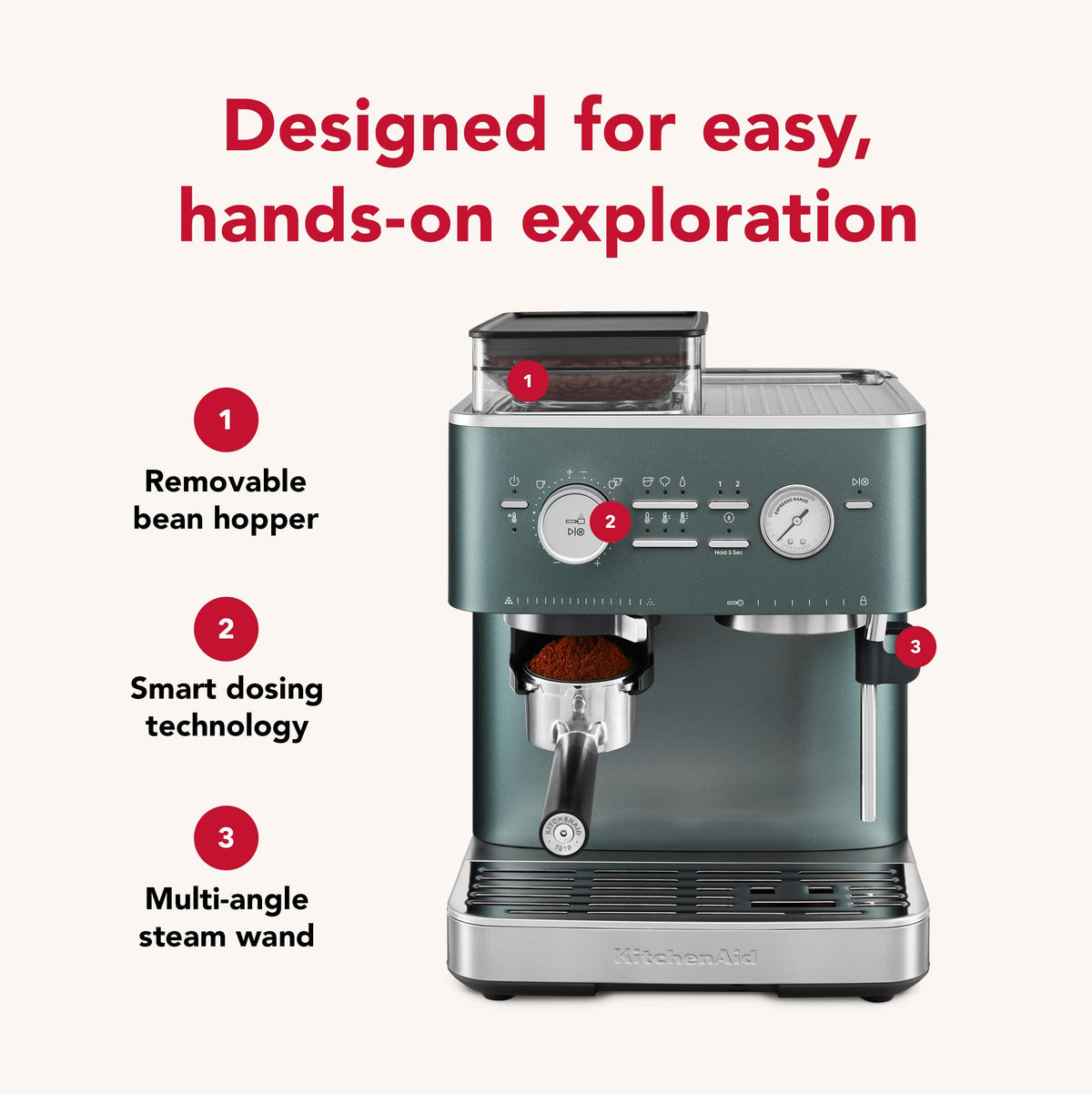 KitchenAid Semi-Auto Espresso Machine, Burr Grinder, 2.5L, Juniper