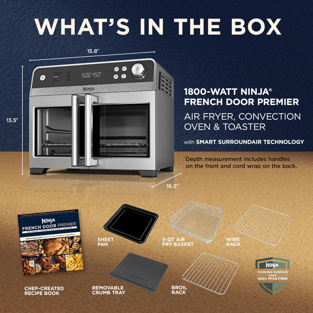 Ninja French Door Premier Air Fry Oven, 10-in-1, 20.3 Qt, Stainless, FO101